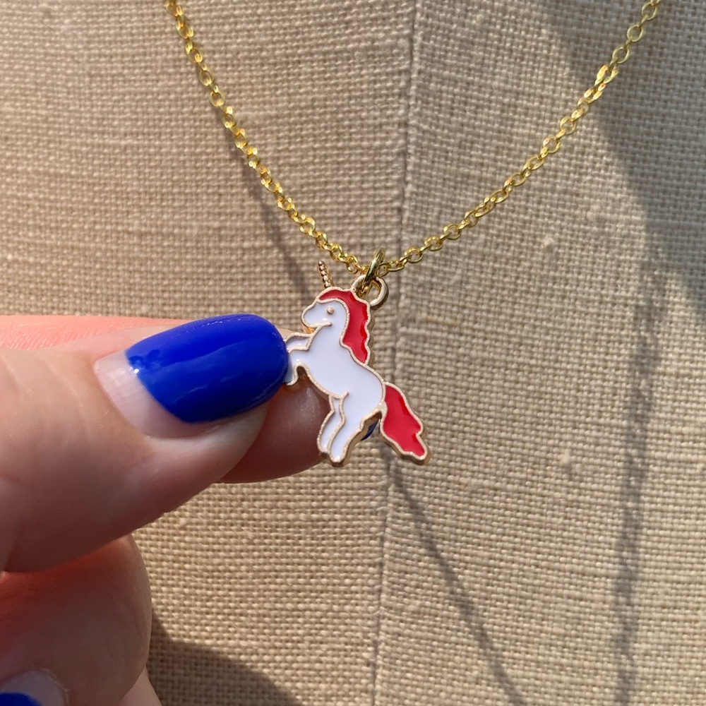 NWT Sterling Silver Plated Chain & Enamel Unicorn Alloy Metal Charm Necklace - Picture 8 of 11